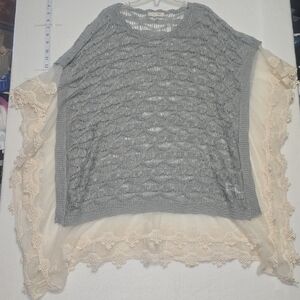 Ryu Gray and Cream Knit Poncho
